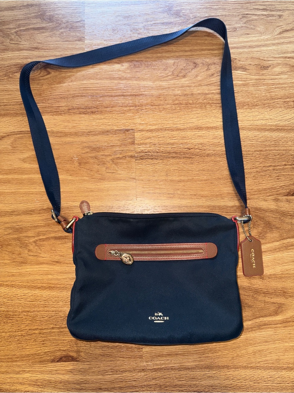 Coach Navy Crossbody Bag with Brown Trim